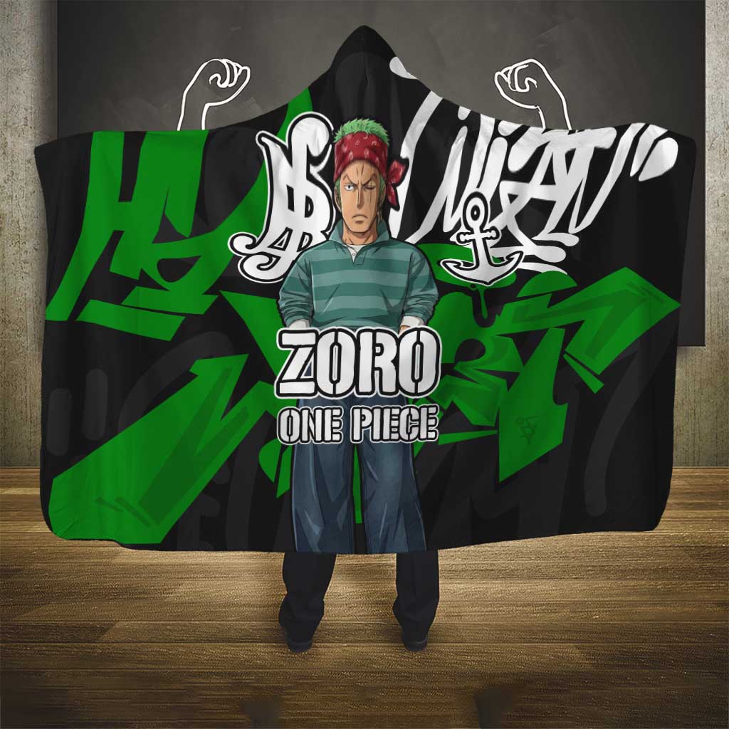 Roronoa Zoro One Piece Hooded Blanket Graffiti Street Art Anime Collage