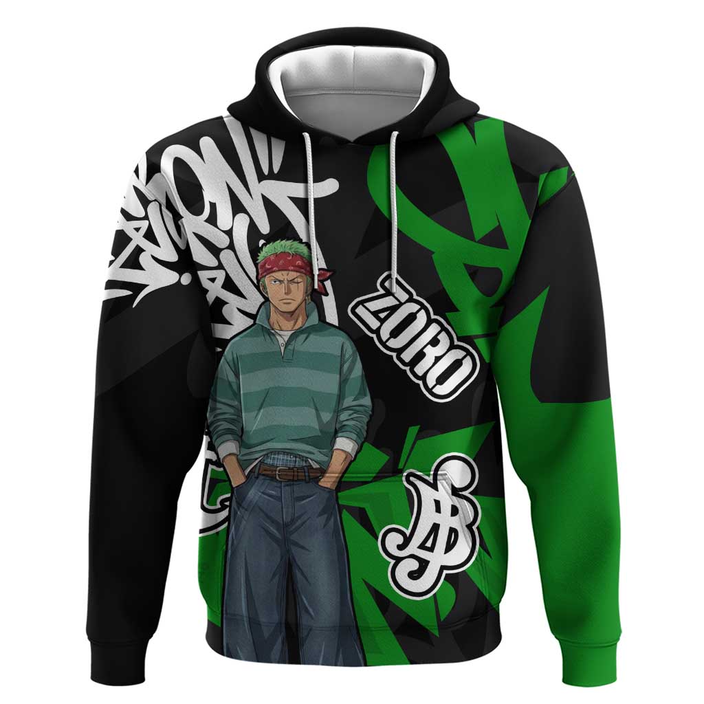 Roronoa Zoro One Piece Hoodie Graffiti Street Art Anime Collage