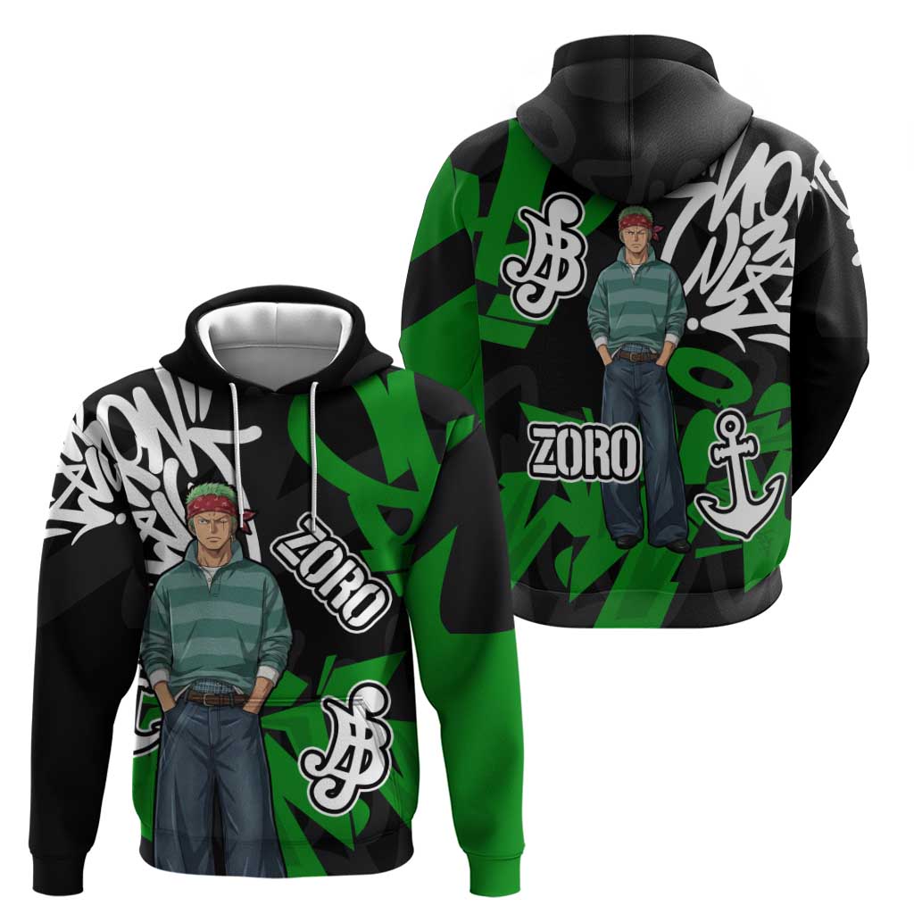 Roronoa Zoro One Piece Hoodie Graffiti Street Art Anime Collage