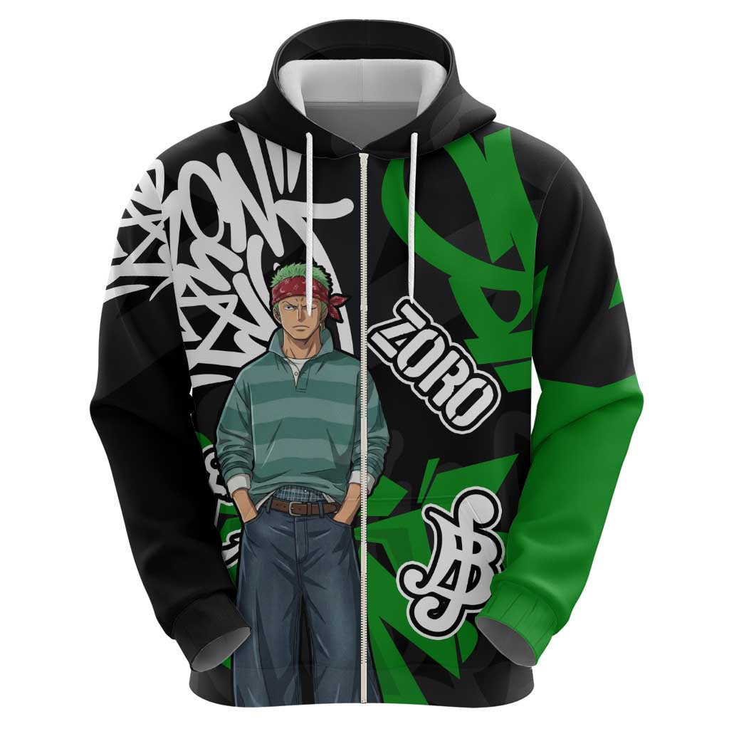 Roronoa Zoro One Piece Hoodie Graffiti Street Art Anime Collage