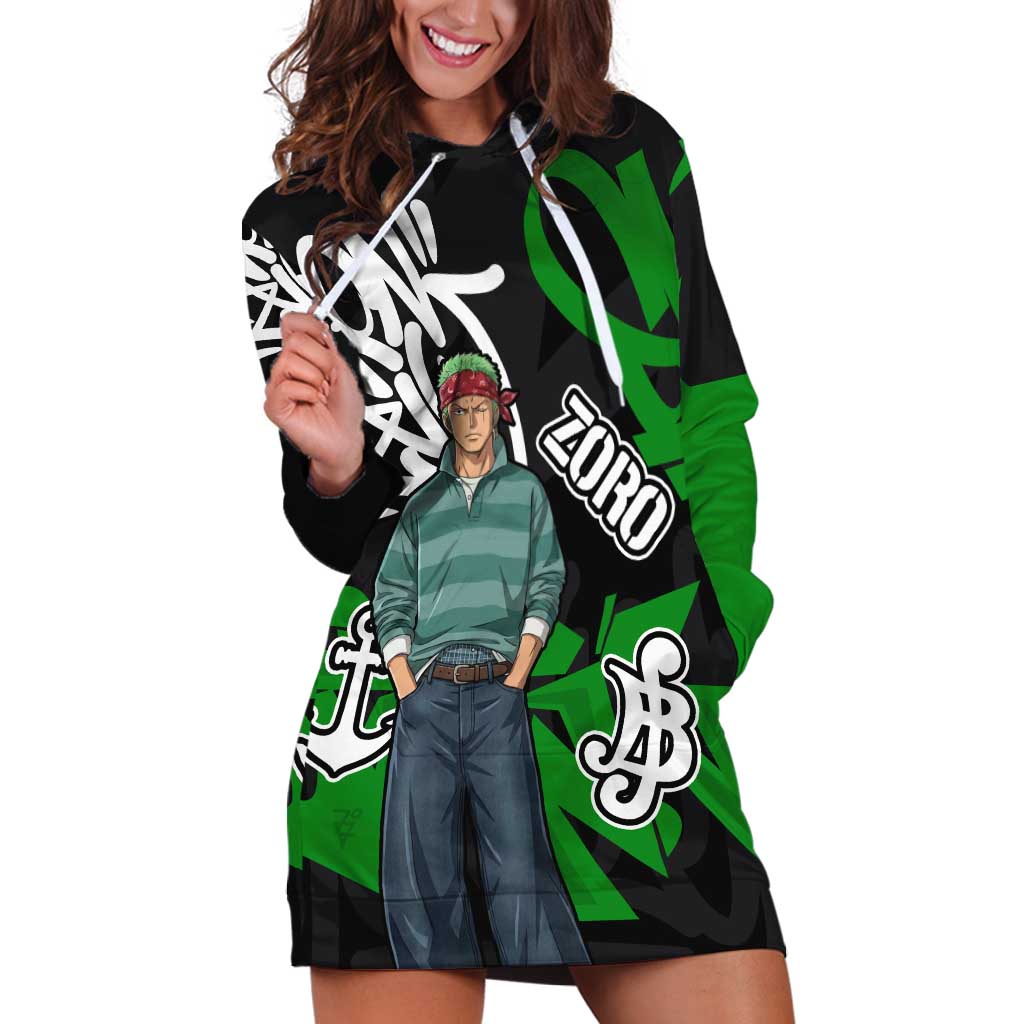 Roronoa Zoro One Piece Hoodie Dress Graffiti Street Art Anime Collage