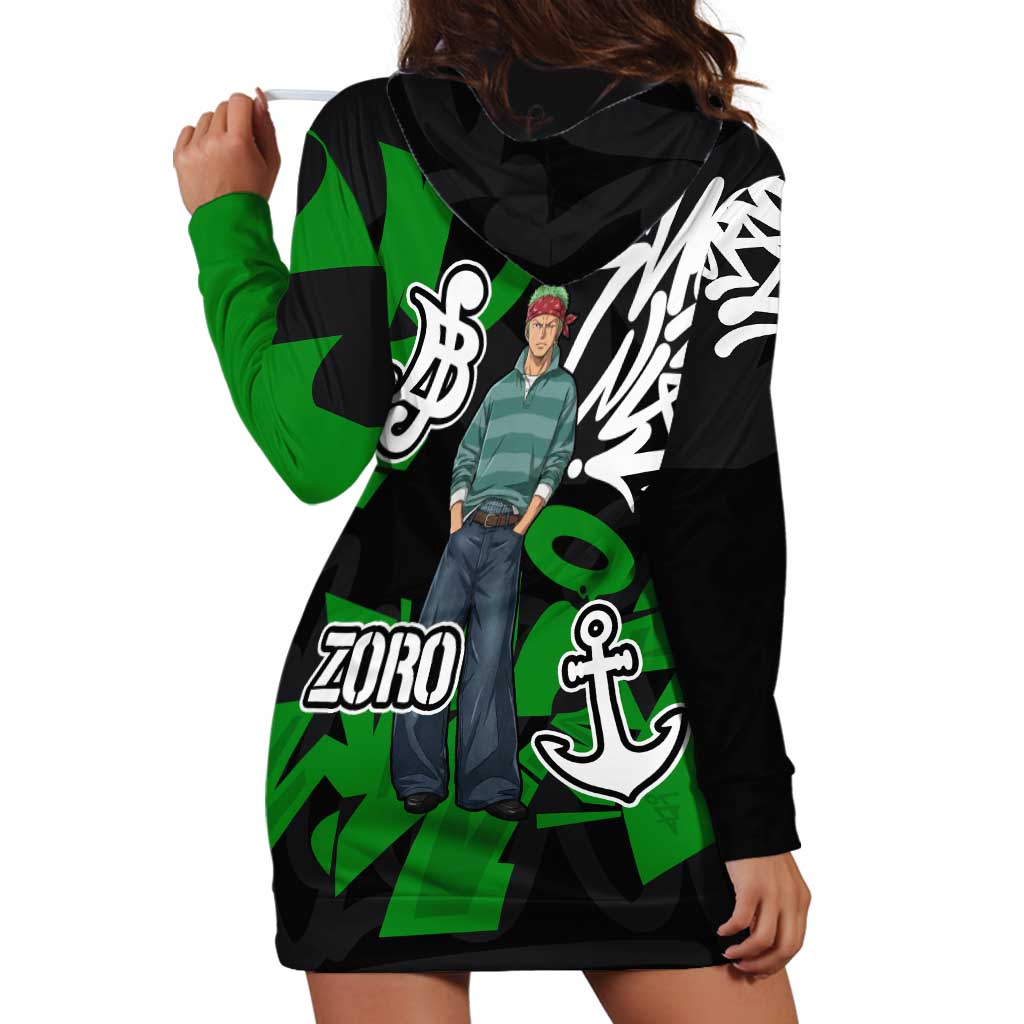 Roronoa Zoro One Piece Hoodie Dress Graffiti Street Art Anime Collage
