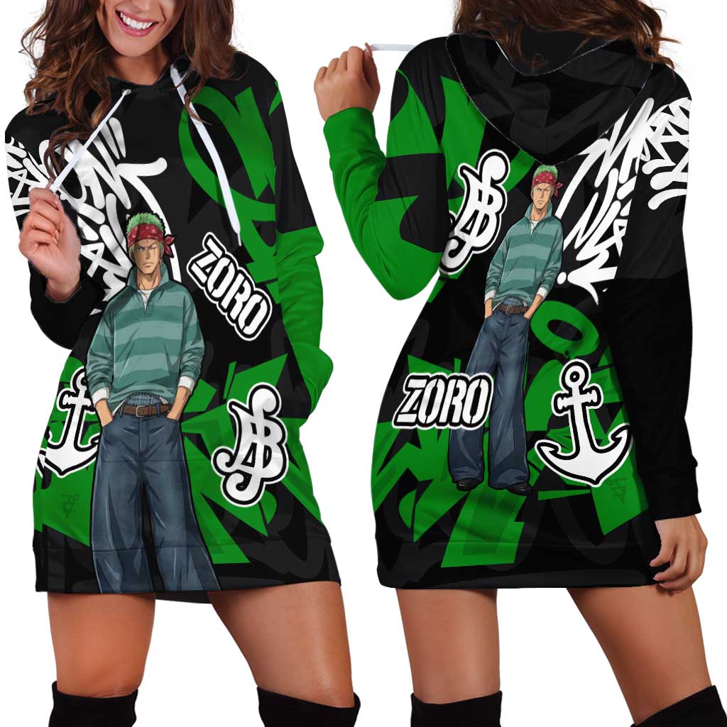 Roronoa Zoro One Piece Hoodie Dress Graffiti Street Art Anime Collage