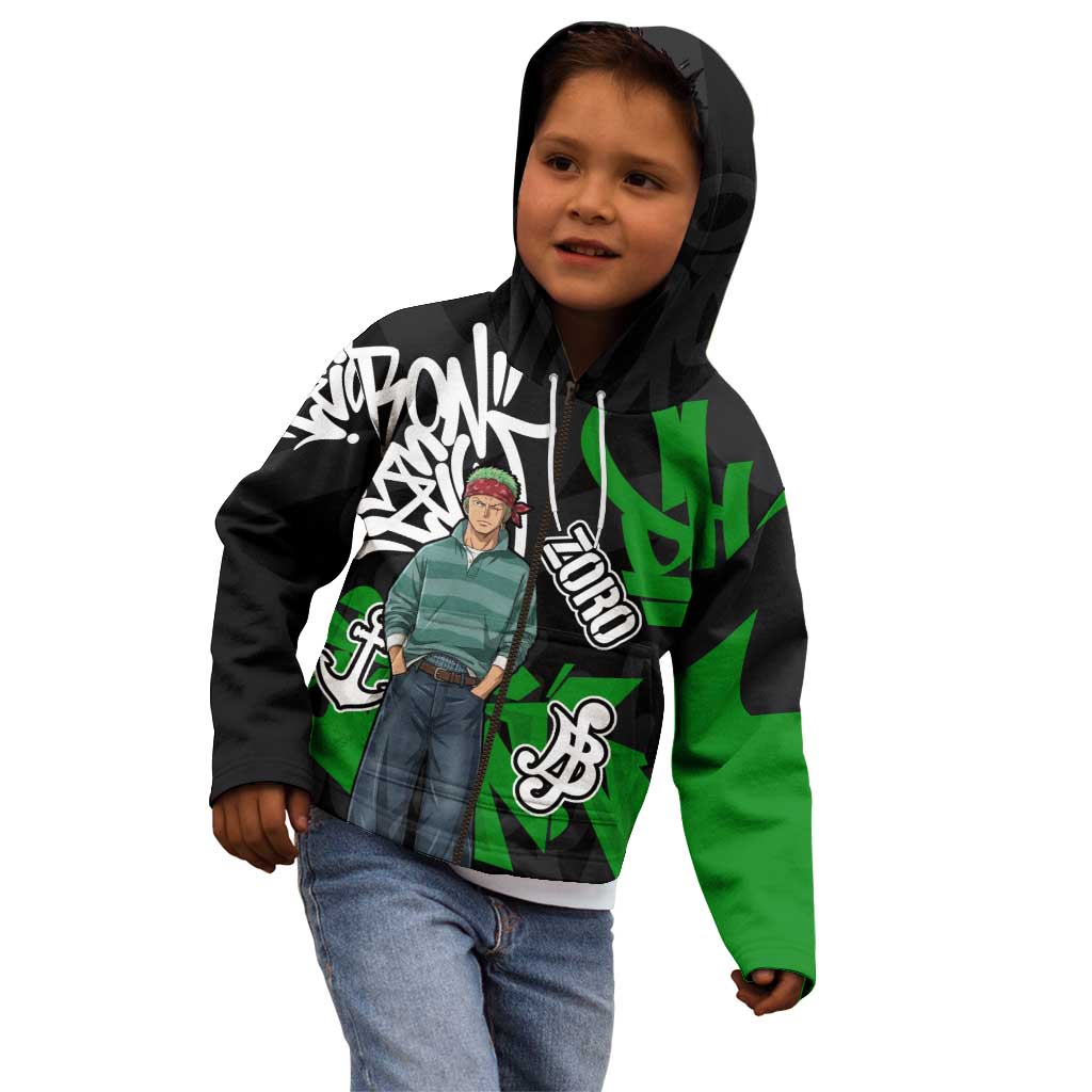 Roronoa Zoro One Piece Kid Hoodie Graffiti Street Art Anime Collage