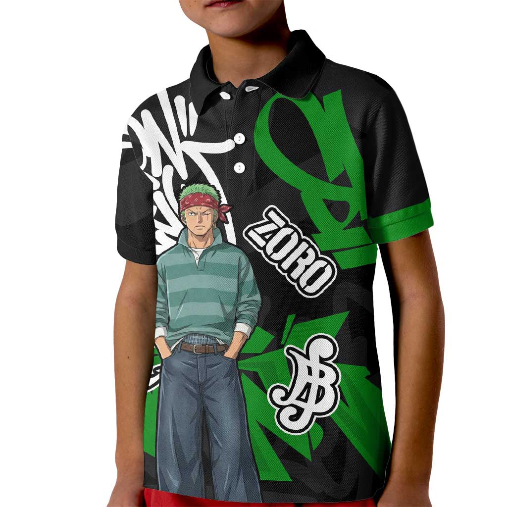 Roronoa Zoro One Piece Kid Polo Shirt Graffiti Street Art Anime Collage