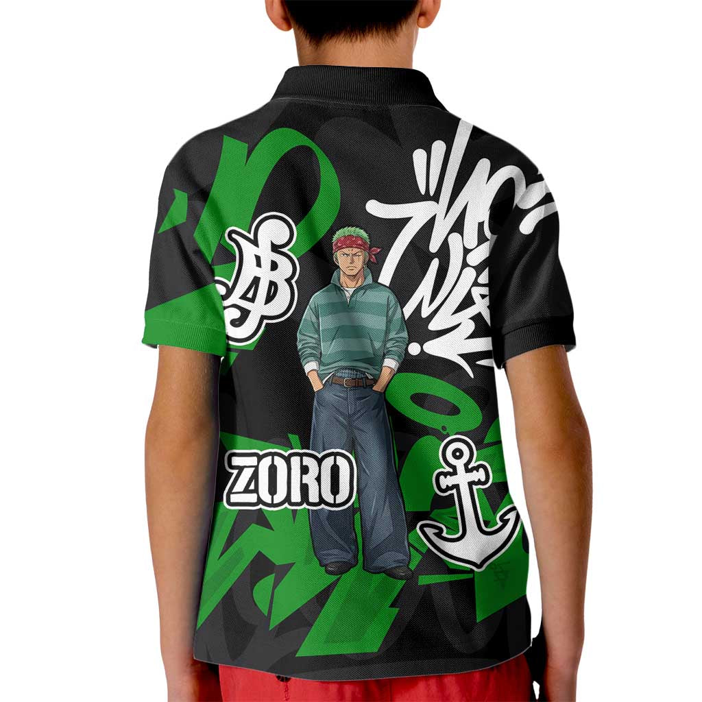 Roronoa Zoro One Piece Kid Polo Shirt Graffiti Street Art Anime Collage