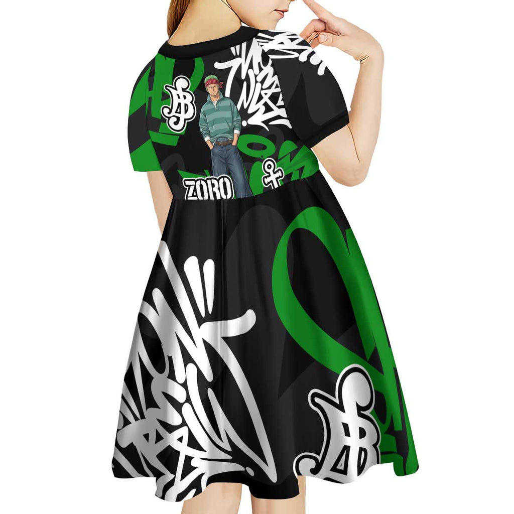 Roronoa Zoro One Piece Kid Short Sleeve Dress Graffiti Street Art Anime Collage