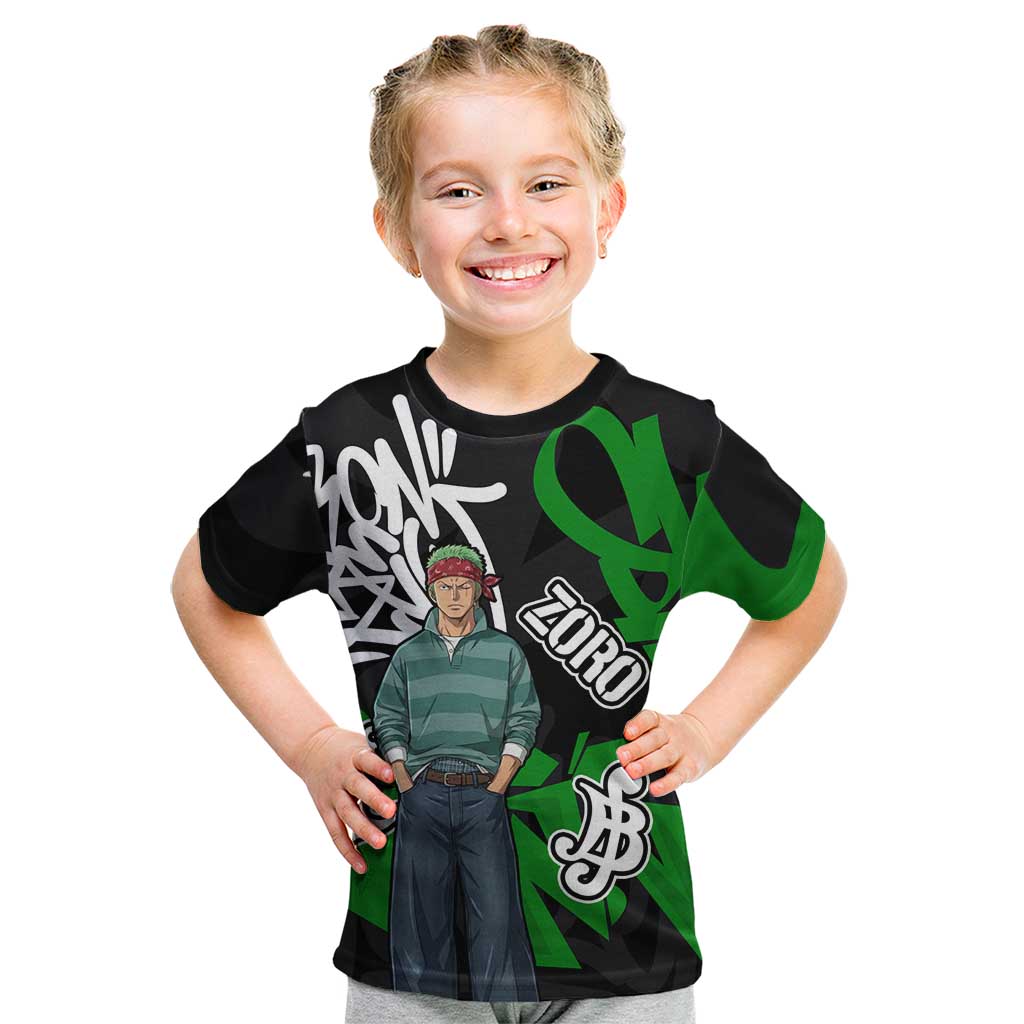 Roronoa Zoro One Piece Kid T Shirt Graffiti Street Art Anime Collage