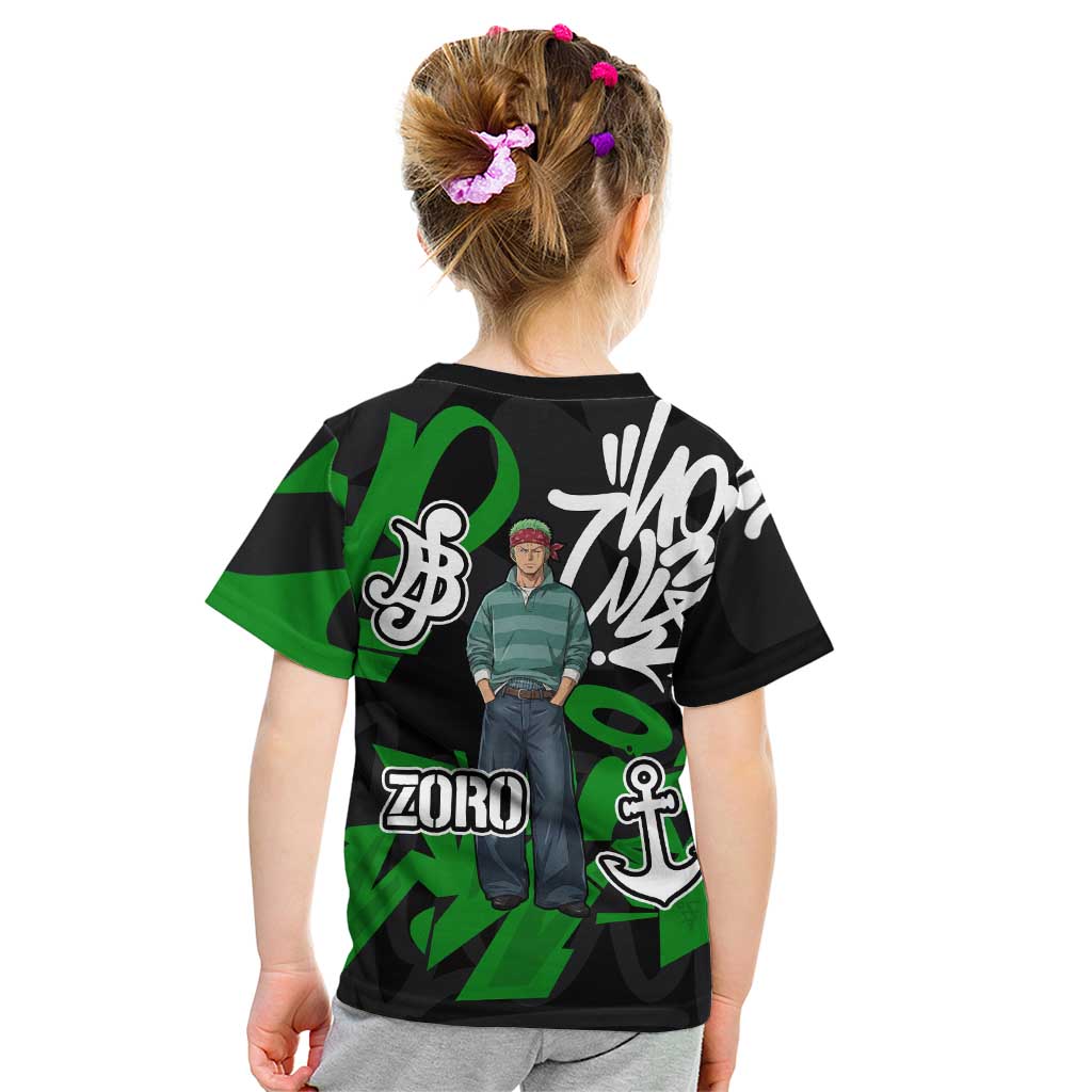 Roronoa Zoro One Piece Kid T Shirt Graffiti Street Art Anime Collage