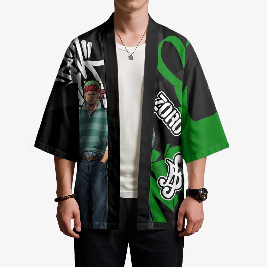 Roronoa Zoro One Piece Kimono Graffiti Street Art Anime Collage