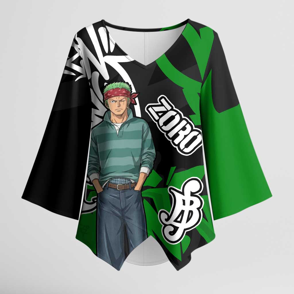 Roronoa Zoro One Piece Kimono Sleeve Blouse Graffiti Street Art Anime Collage