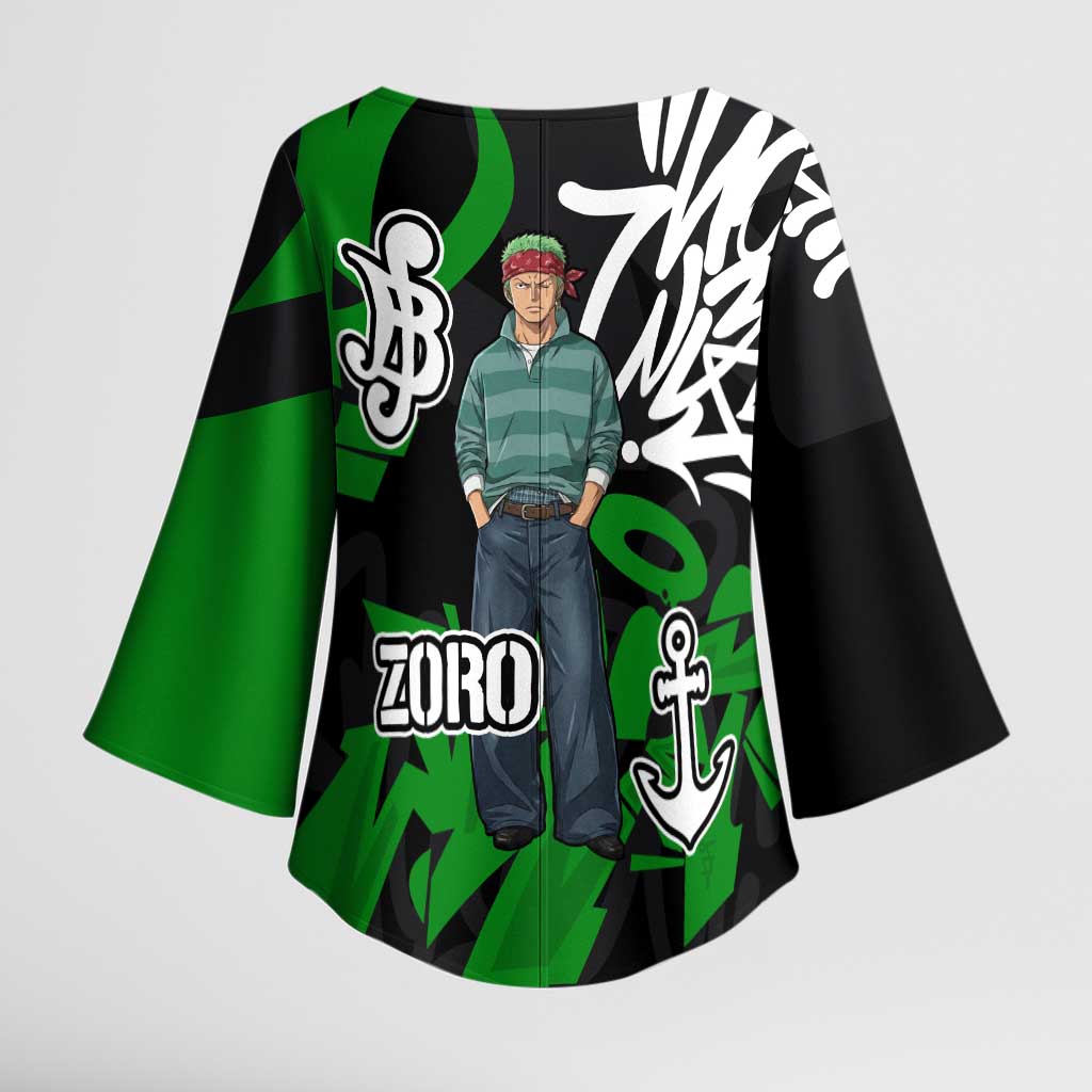 Roronoa Zoro One Piece Kimono Sleeve Blouse Graffiti Street Art Anime Collage