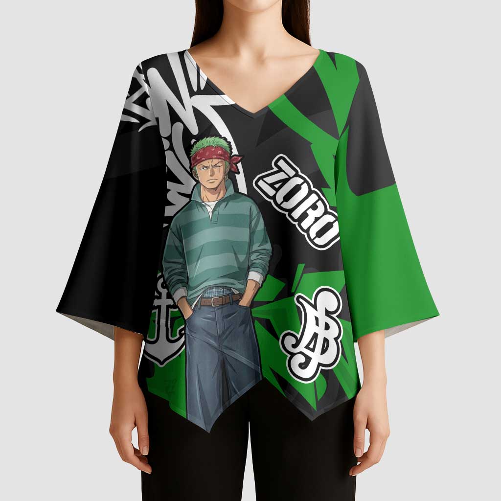 Roronoa Zoro One Piece Kimono Sleeve Blouse Graffiti Street Art Anime Collage