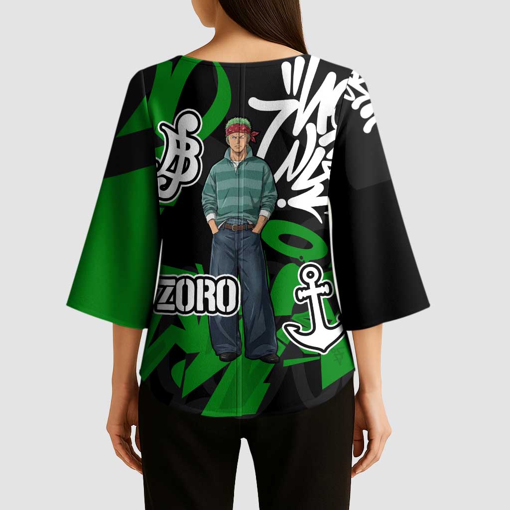 Roronoa Zoro One Piece Kimono Sleeve Blouse Graffiti Street Art Anime Collage