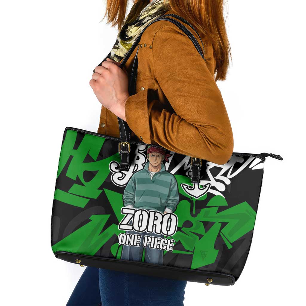 Roronoa Zoro One Piece Leather Tote Bag Graffiti Street Art Anime Collage