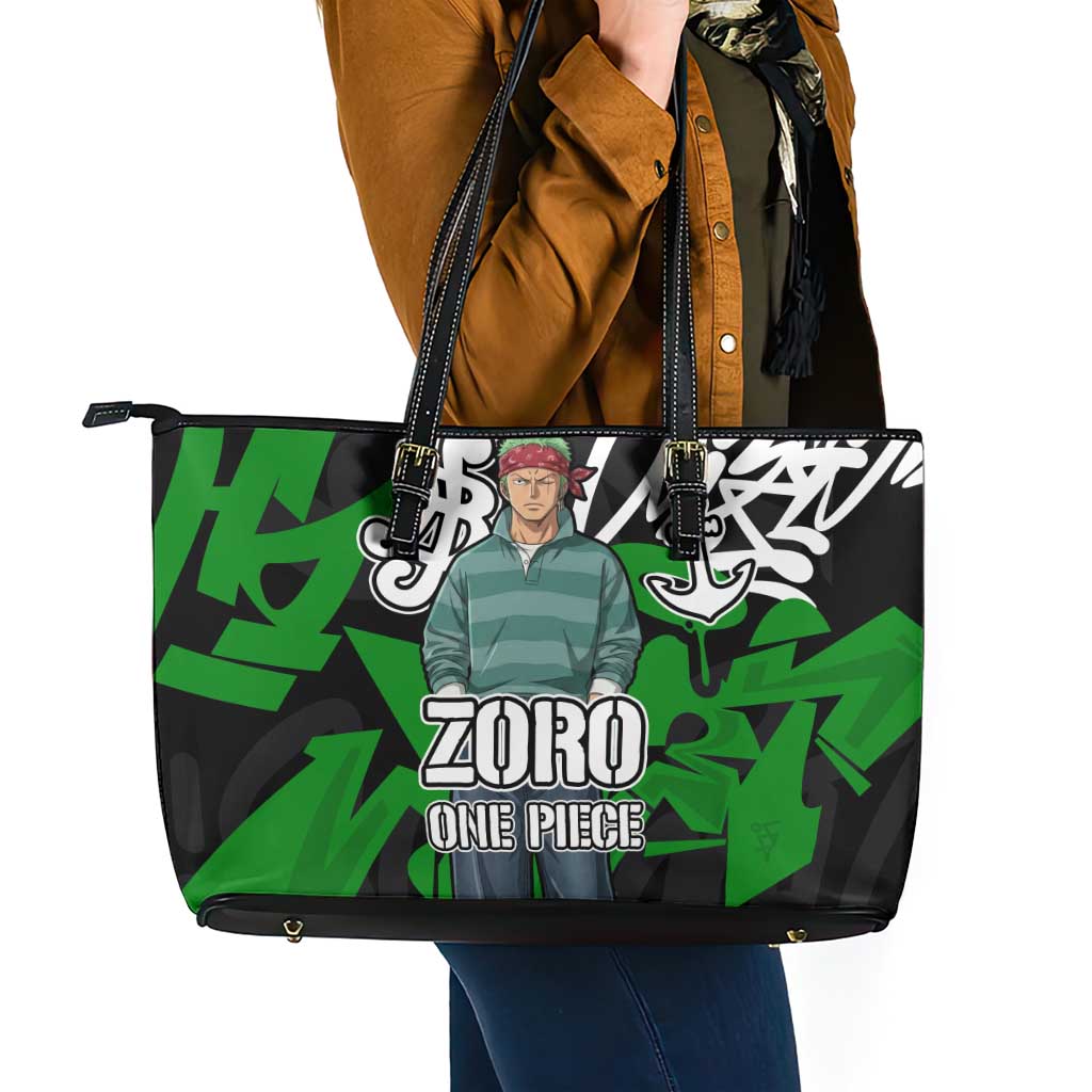 Roronoa Zoro One Piece Leather Tote Bag Graffiti Street Art Anime Collage