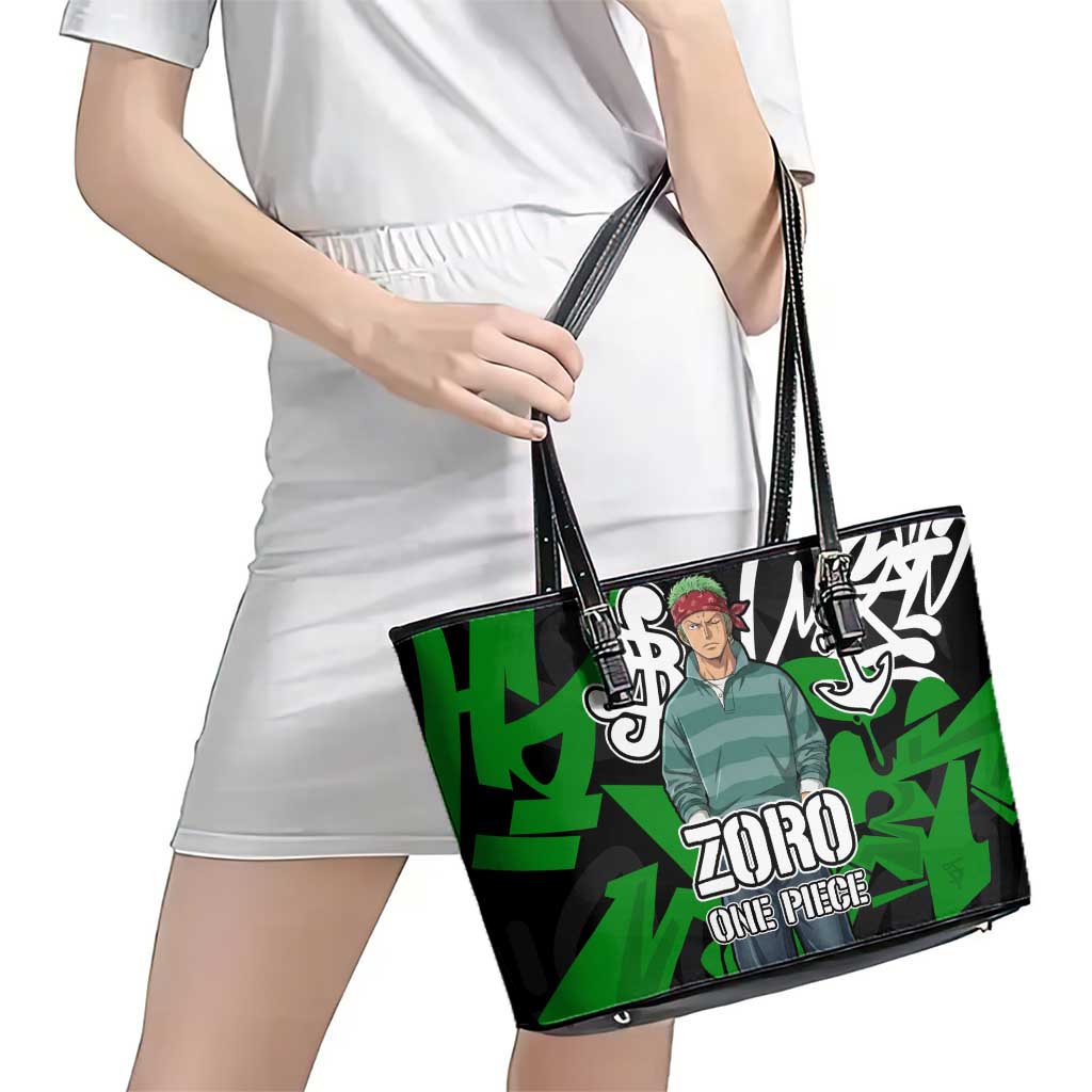 Roronoa Zoro One Piece Leather Tote Bag Graffiti Street Art Anime Collage