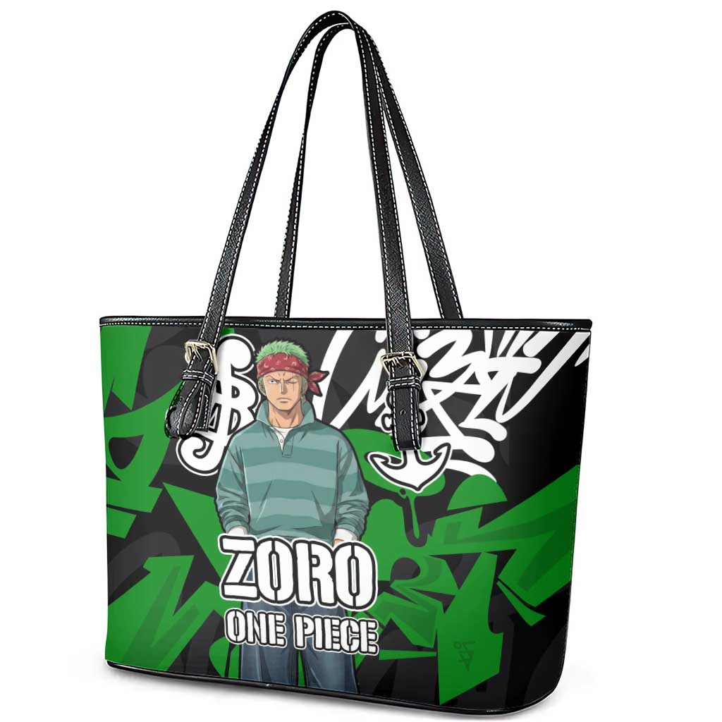 Roronoa Zoro One Piece Leather Tote Bag Graffiti Street Art Anime Collage