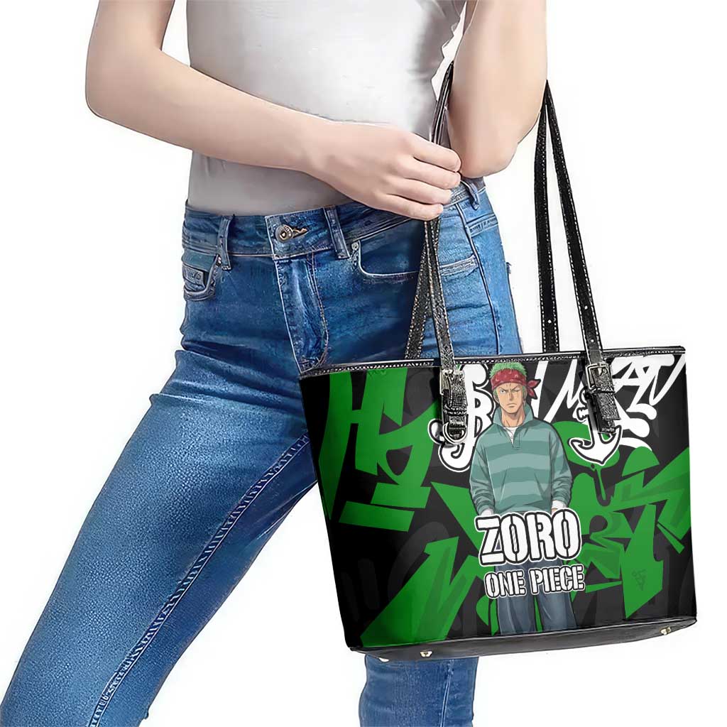 Roronoa Zoro One Piece Leather Tote Bag Graffiti Street Art Anime Collage