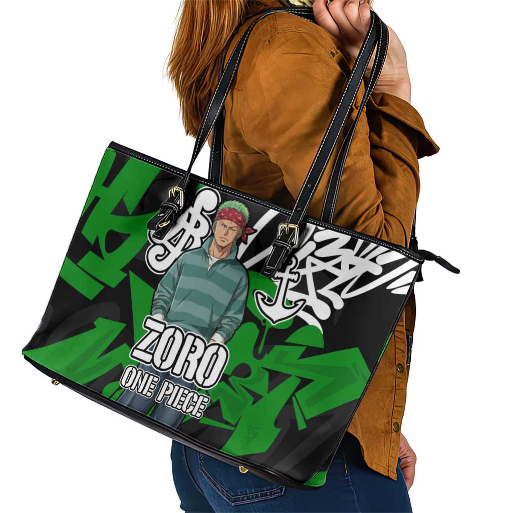 Roronoa Zoro One Piece Leather Tote Bag Graffiti Street Art Anime Collage