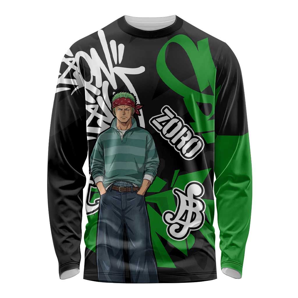 Roronoa Zoro One Piece Long Sleeve Shirt Graffiti Street Art Anime Collage