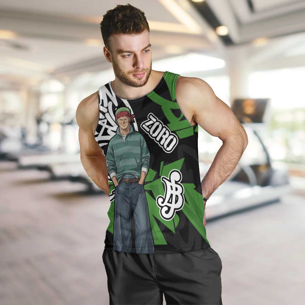 Roronoa Zoro One Piece Men Tank Top Graffiti Street Art Anime Collage