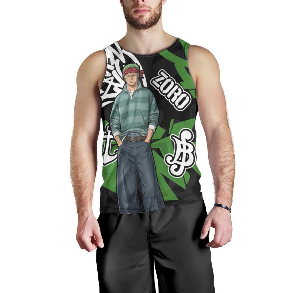 Roronoa Zoro One Piece Men Tank Top Graffiti Street Art Anime Collage