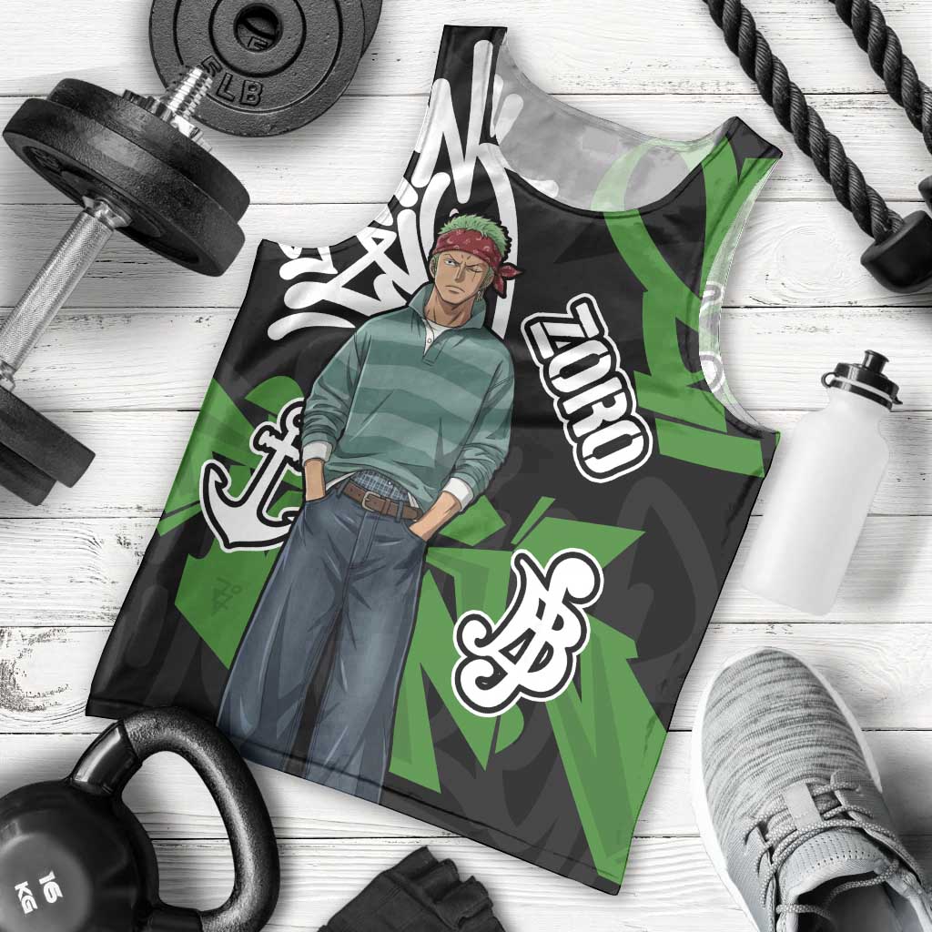 Roronoa Zoro One Piece Men Tank Top Graffiti Street Art Anime Collage