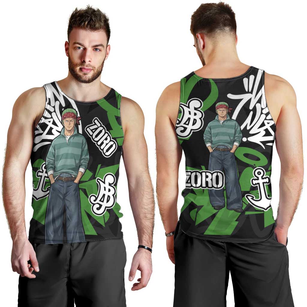 Roronoa Zoro One Piece Men Tank Top Graffiti Street Art Anime Collage