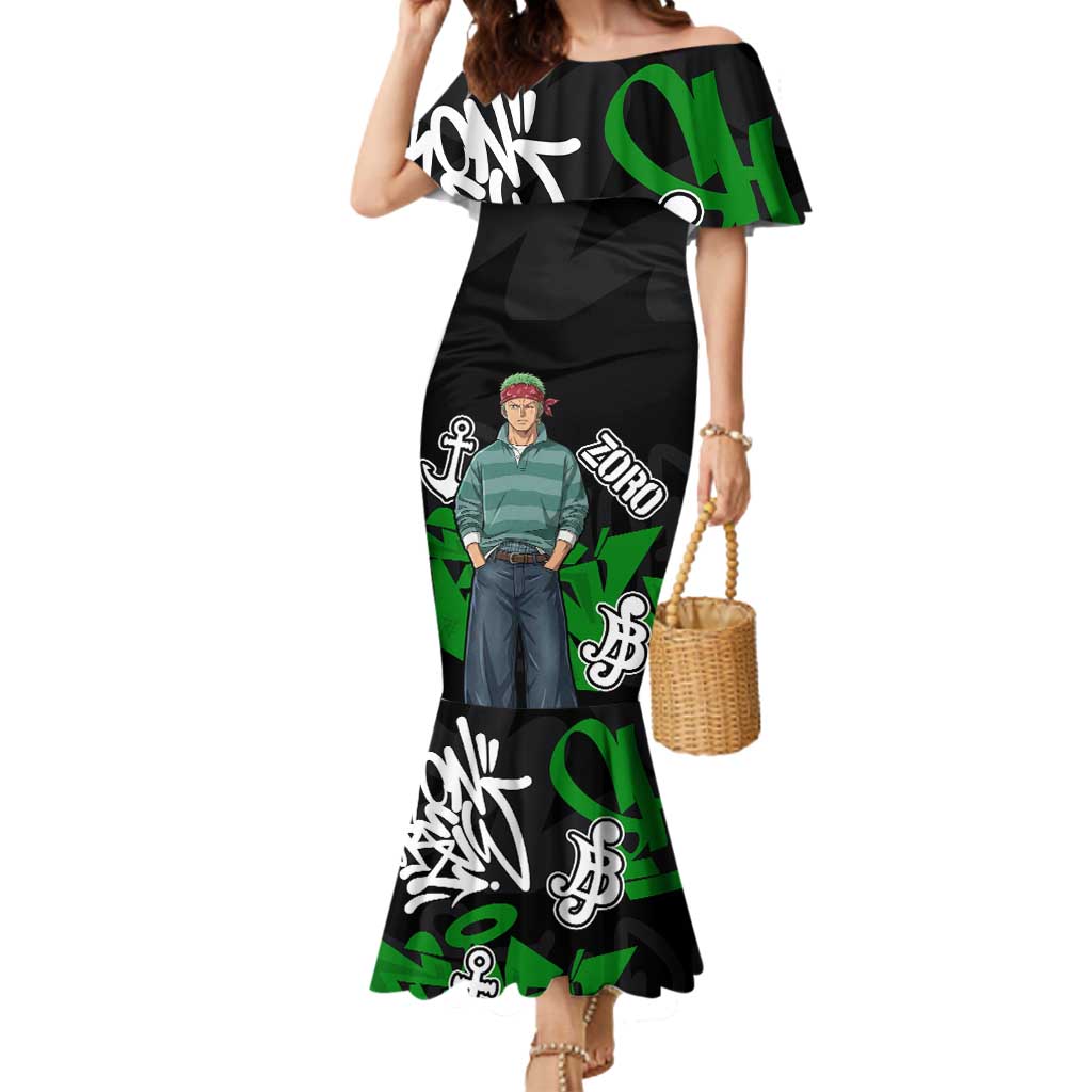 Roronoa Zoro One Piece Mermaid Dress Graffiti Street Art Anime Collage