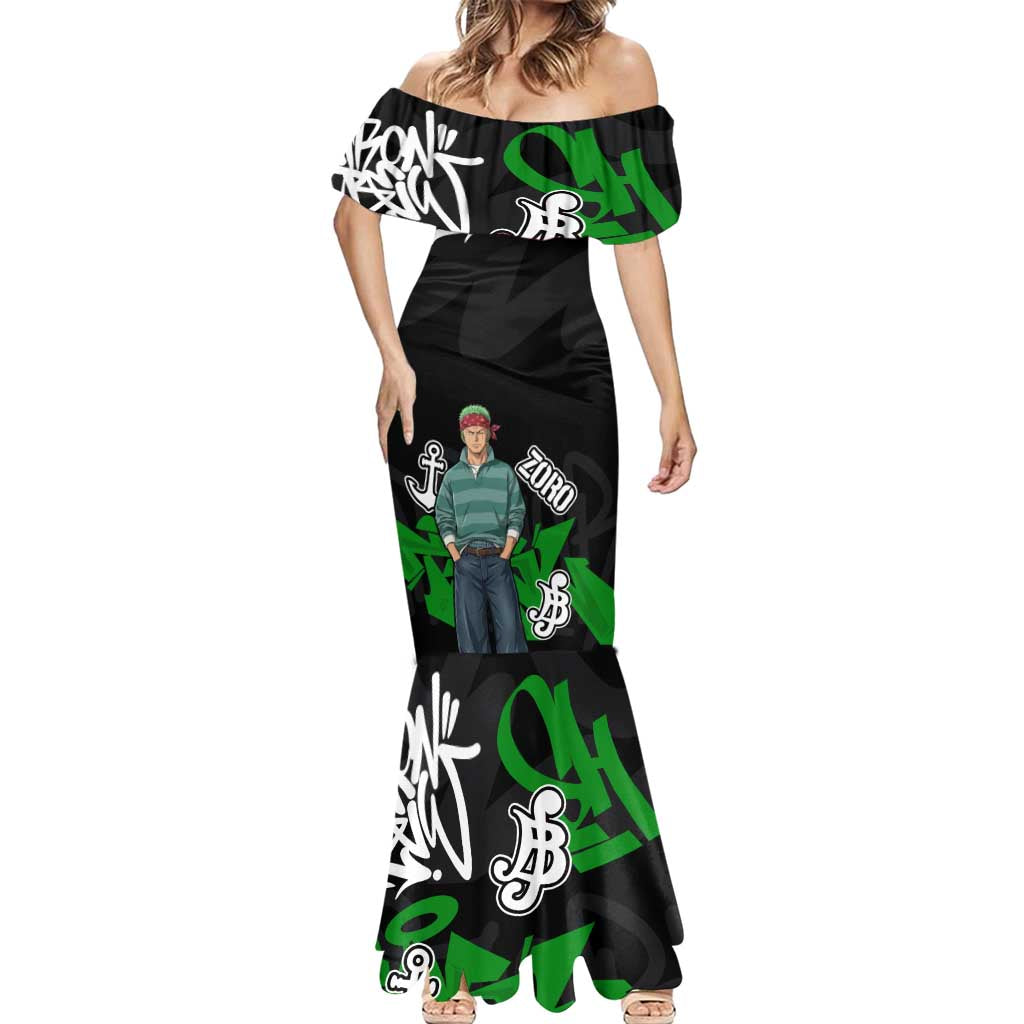 Roronoa Zoro One Piece Mermaid Dress Graffiti Street Art Anime Collage
