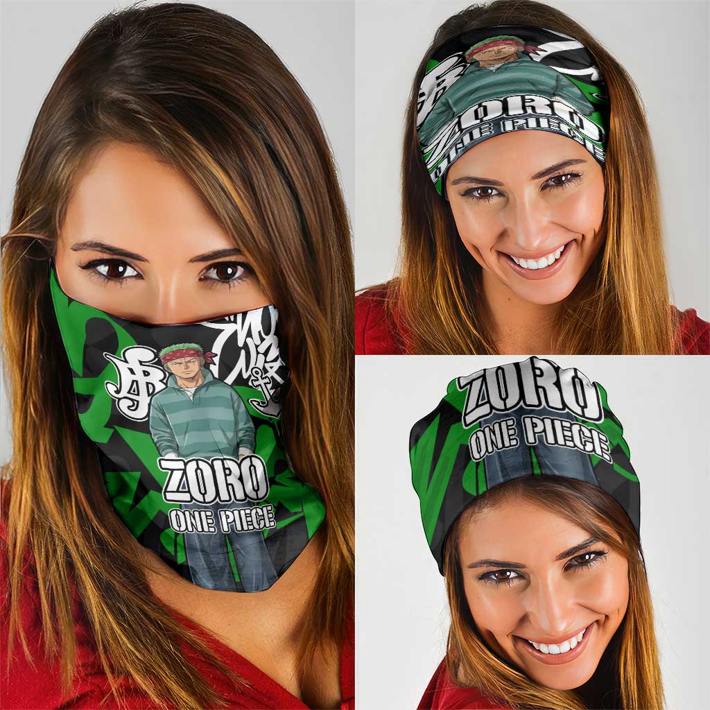 Roronoa Zoro One Piece Neck Gaiter Graffiti Street Art Anime Collage