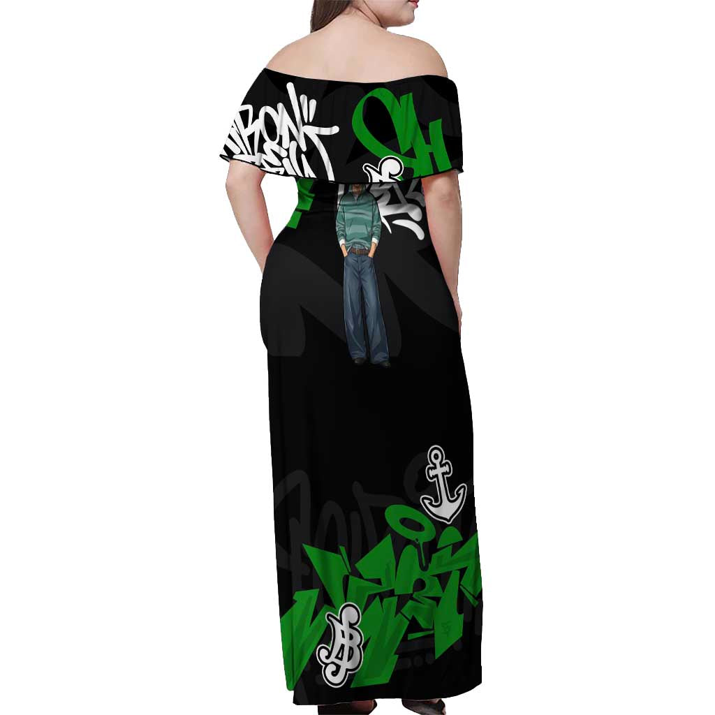 Roronoa Zoro One Piece Off Shoulder Maxi Dress Graffiti Street Art Anime Collage
