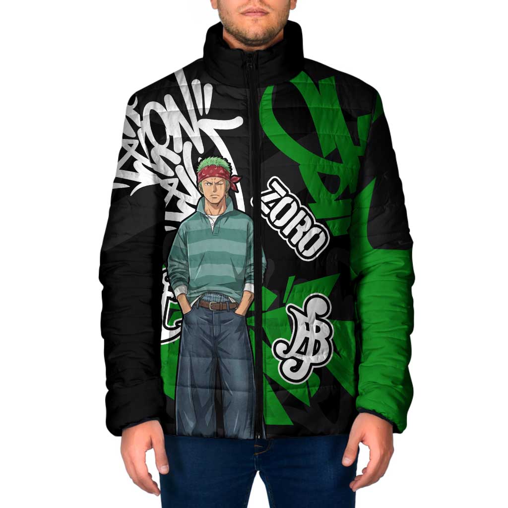 Roronoa Zoro One Piece Padded Jacket Graffiti Street Art Anime Collage