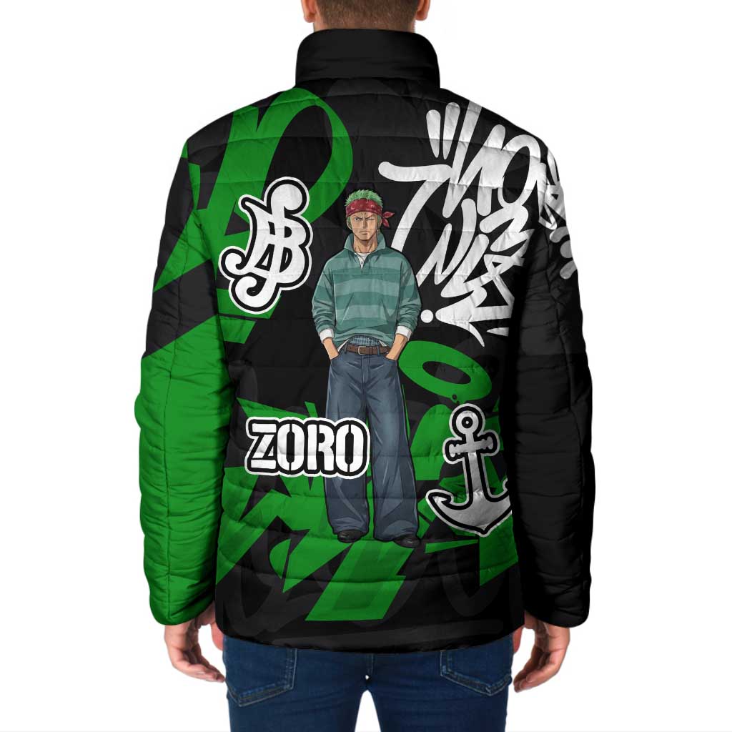 Roronoa Zoro One Piece Padded Jacket Graffiti Street Art Anime Collage