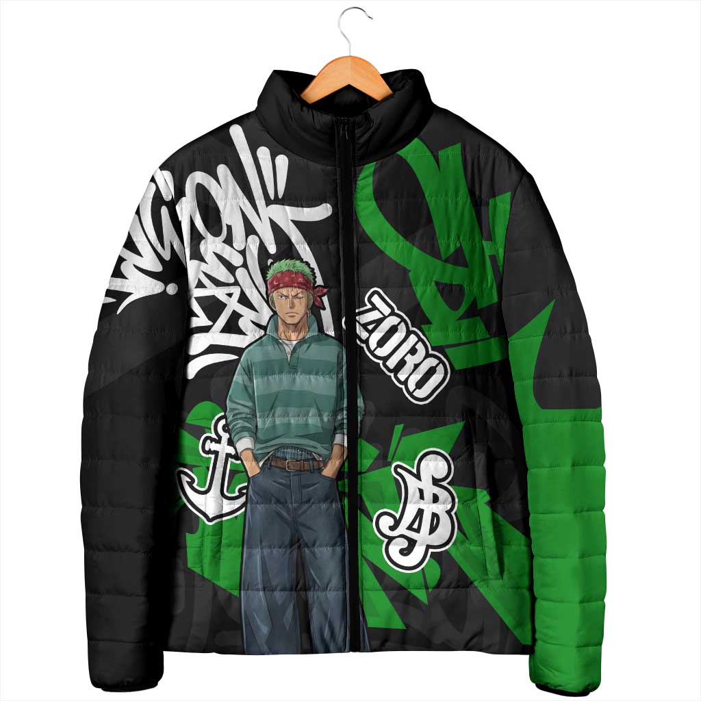 Roronoa Zoro One Piece Padded Jacket Graffiti Street Art Anime Collage