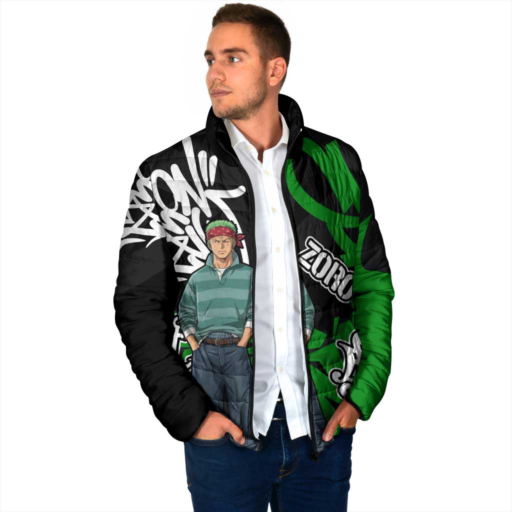 Roronoa Zoro One Piece Padded Jacket Graffiti Street Art Anime Collage