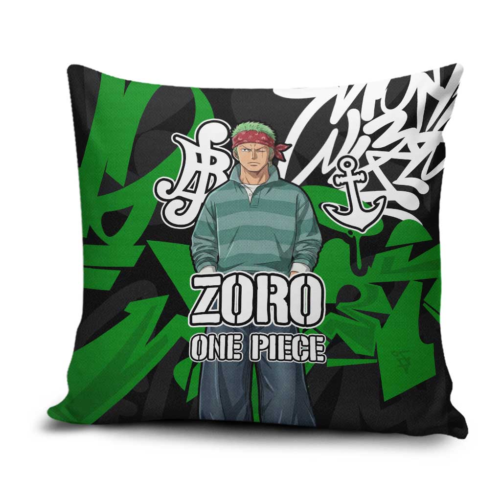 Roronoa Zoro One Piece Pillow Cover Graffiti Street Art Anime Collage