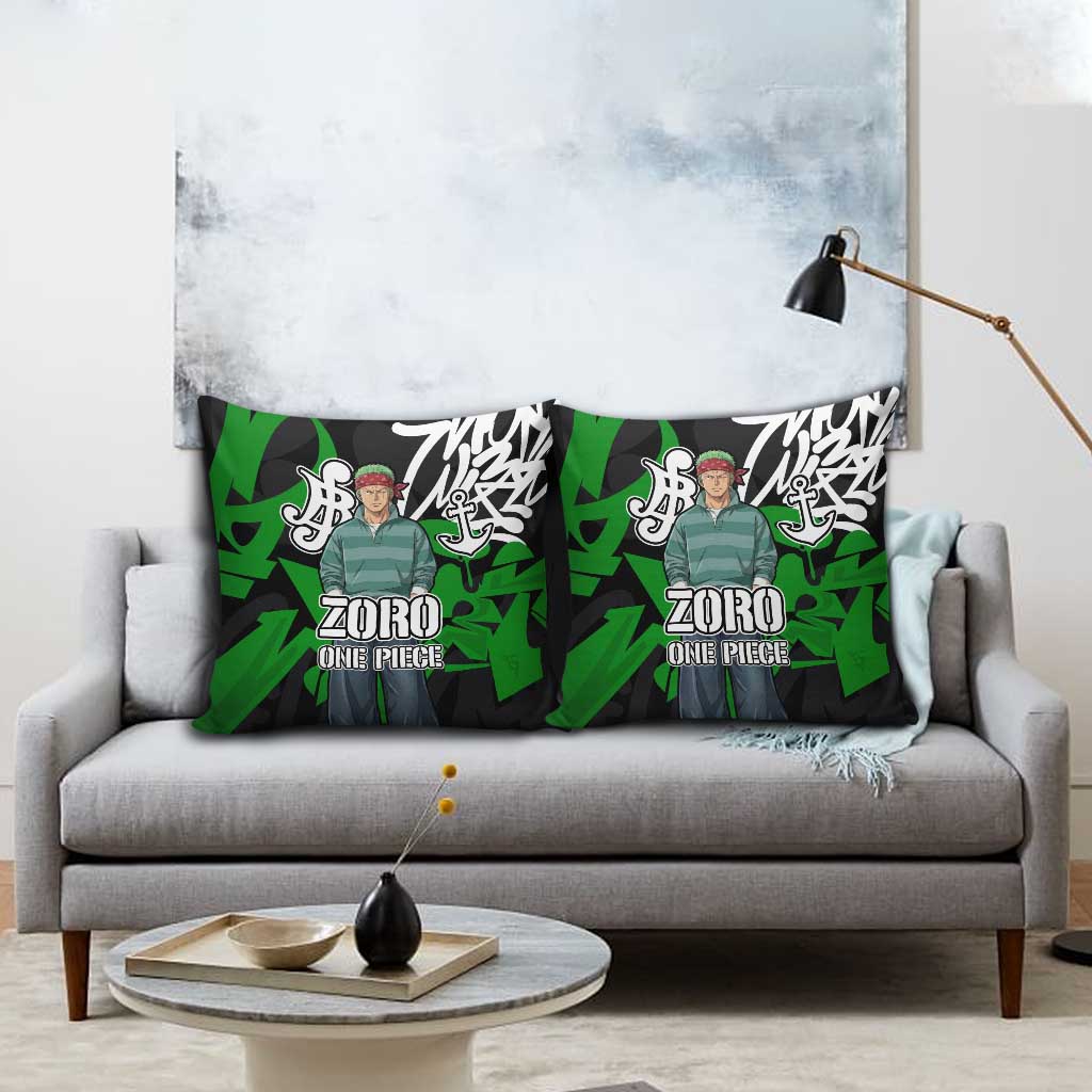 Roronoa Zoro One Piece Pillow Cover Graffiti Street Art Anime Collage