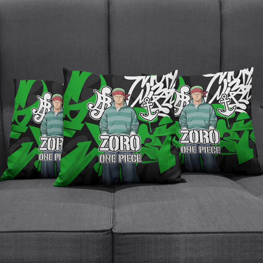 Roronoa Zoro One Piece Pillow Cover Graffiti Street Art Anime Collage
