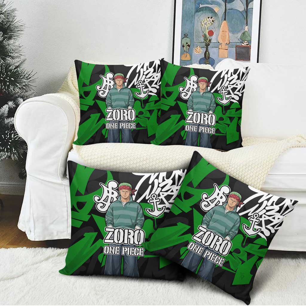 Roronoa Zoro One Piece Pillow Cover Graffiti Street Art Anime Collage
