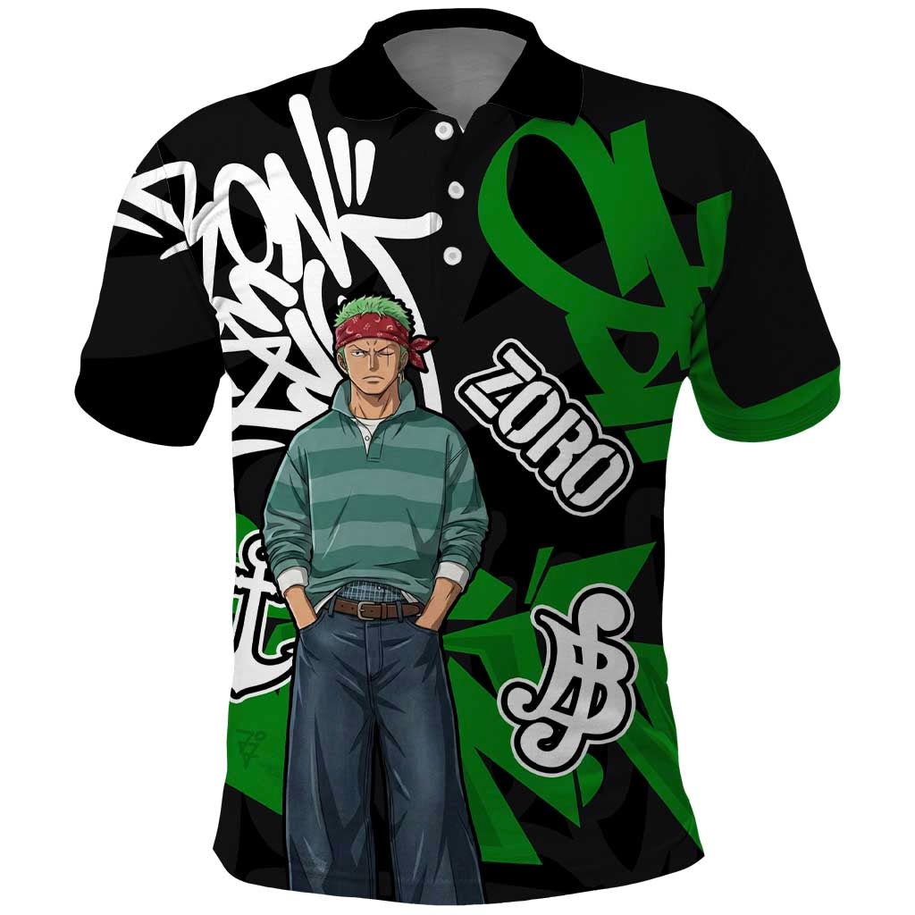Roronoa Zoro One Piece Polo Shirt Graffiti Street Art Anime Collage