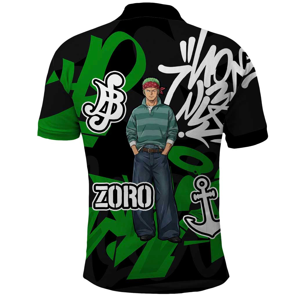 Roronoa Zoro One Piece Polo Shirt Graffiti Street Art Anime Collage