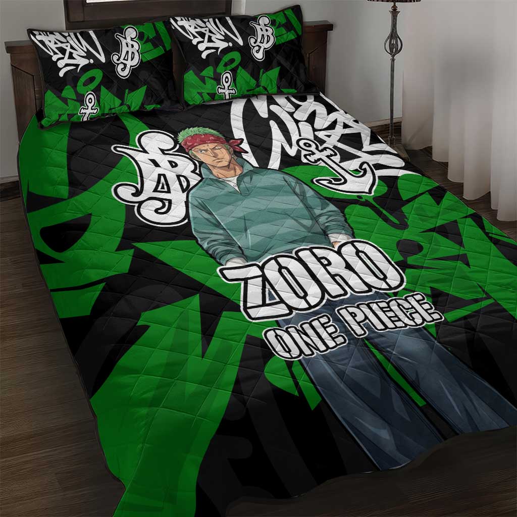 Roronoa Zoro One Piece Quilt Bed Set Graffiti Street Art Anime Collage