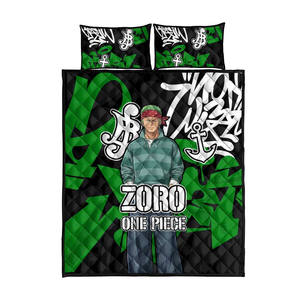 Roronoa Zoro One Piece Quilt Bed Set Graffiti Street Art Anime Collage