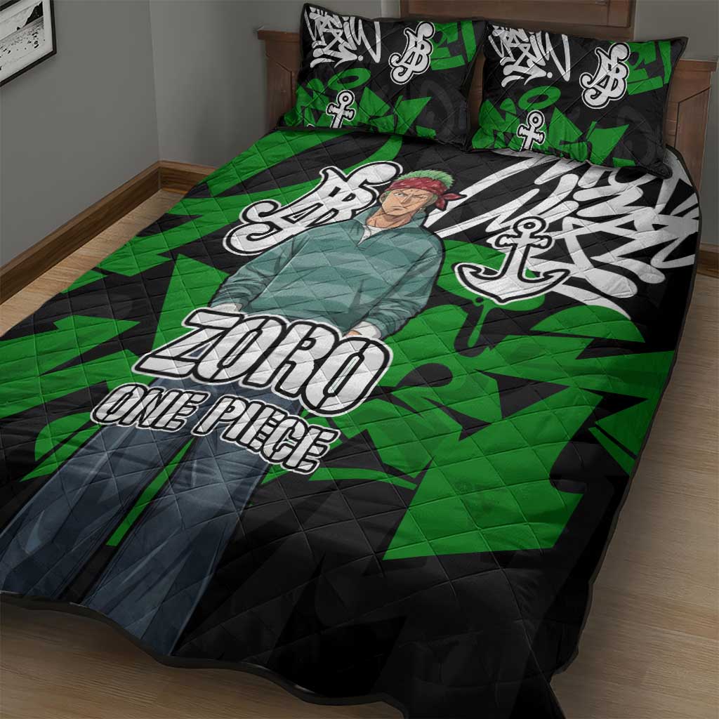 Roronoa Zoro One Piece Quilt Bed Set Graffiti Street Art Anime Collage
