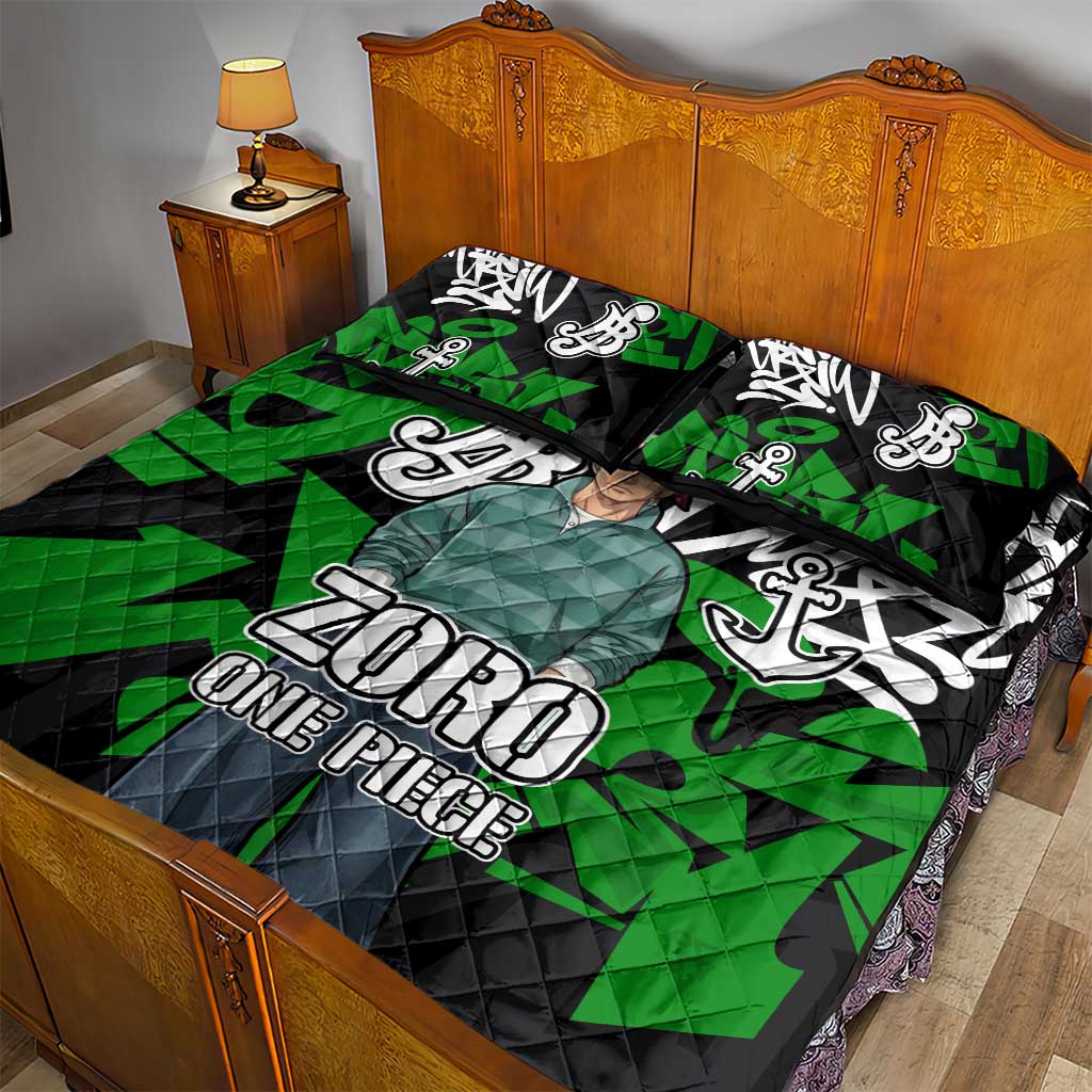 Roronoa Zoro One Piece Quilt Bed Set Graffiti Street Art Anime Collage