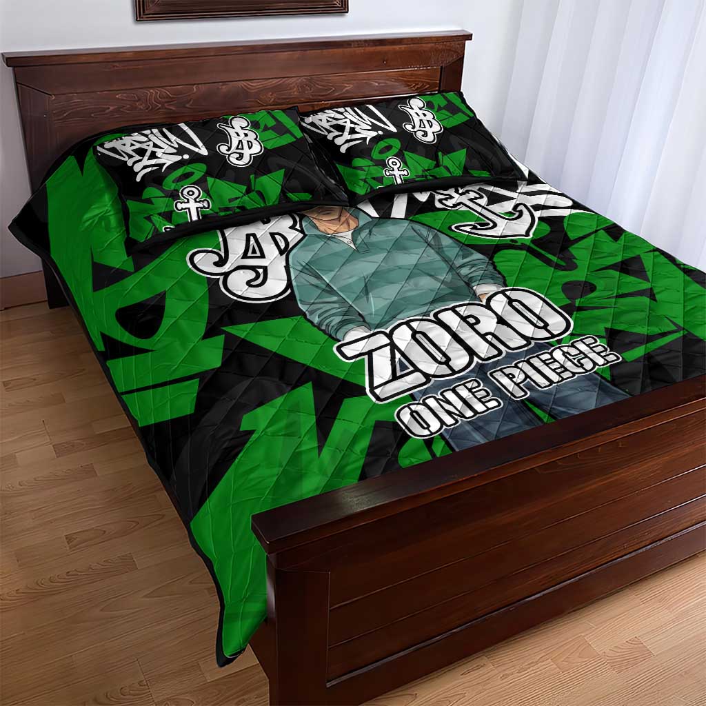 Roronoa Zoro One Piece Quilt Bed Set Graffiti Street Art Anime Collage