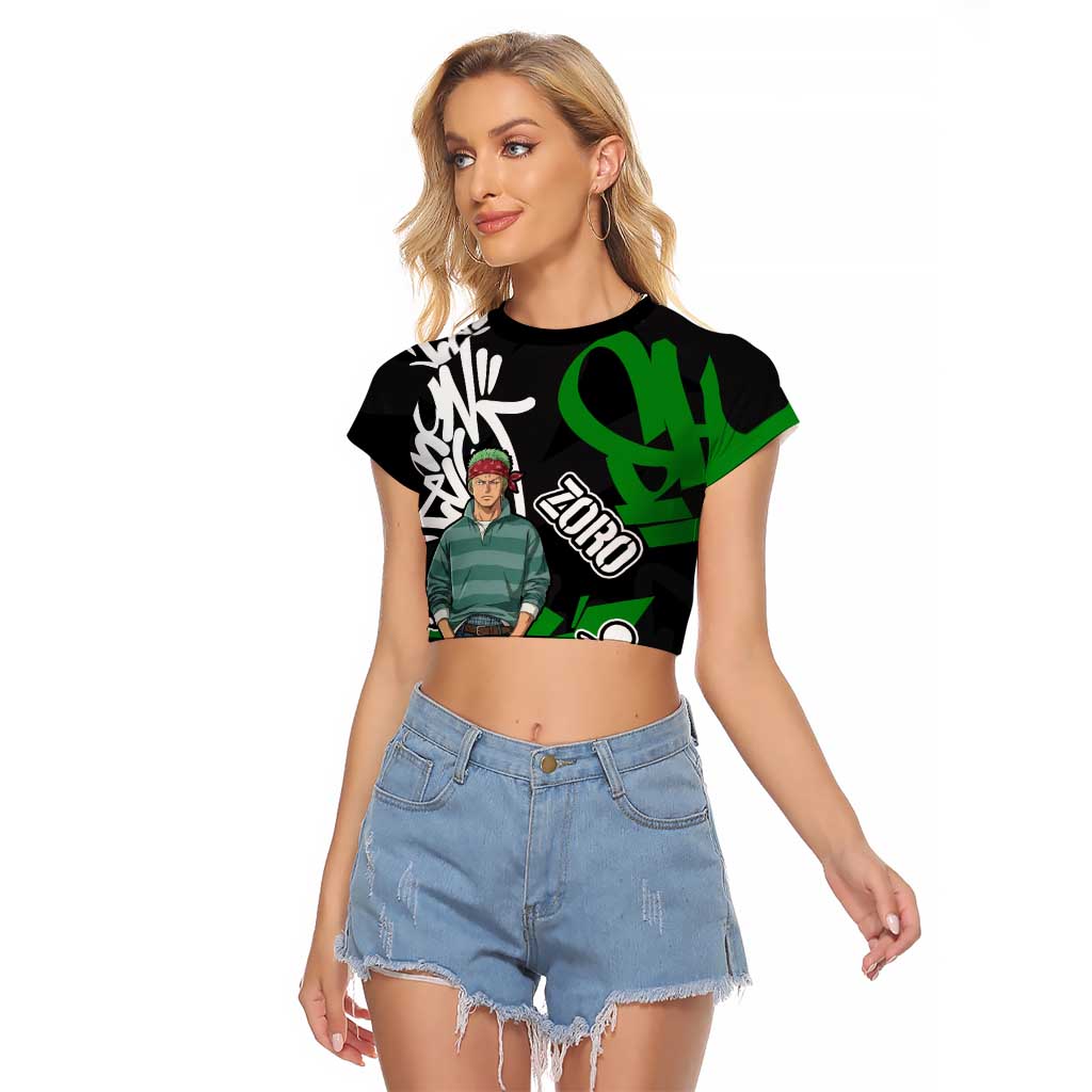 Roronoa Zoro One Piece Raglan Cropped T Shirt Graffiti Street Art Anime Collage