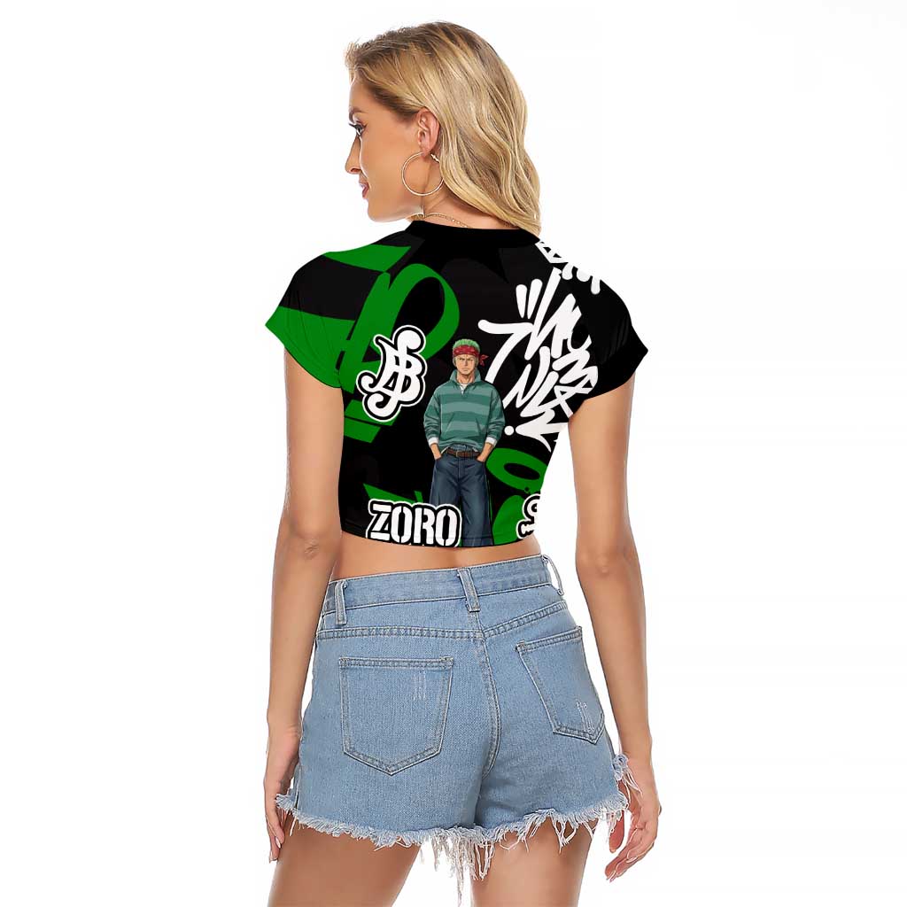 Roronoa Zoro One Piece Raglan Cropped T Shirt Graffiti Street Art Anime Collage